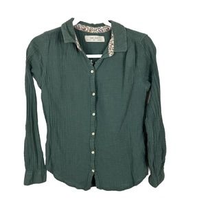 Isabella Sinclair Green Gauzy Button Blouse Lace Back Anthropologie Womens XS